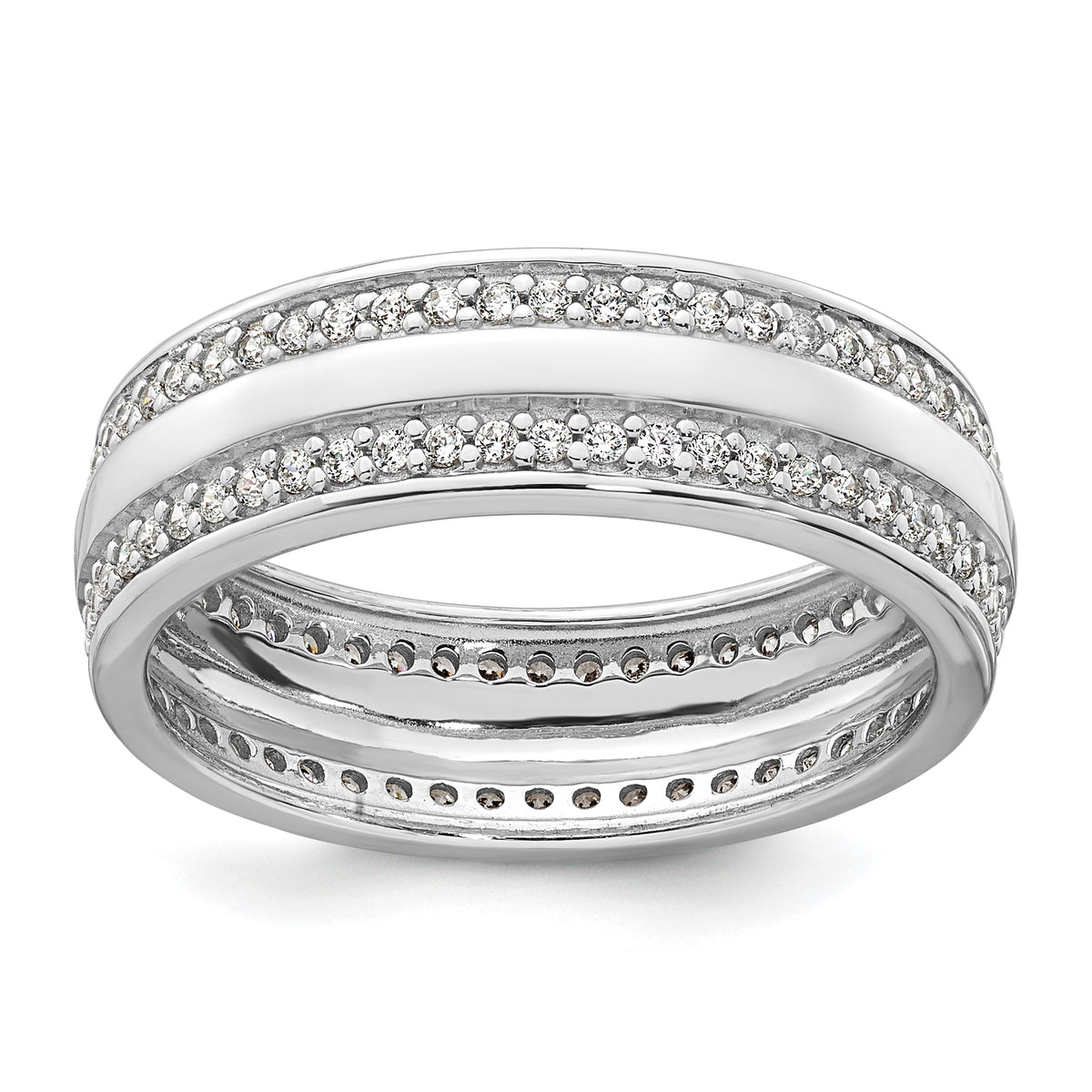 Sterling Silver Rhodium-plated Polished 6.5mm CZ Band Size 8 Ring