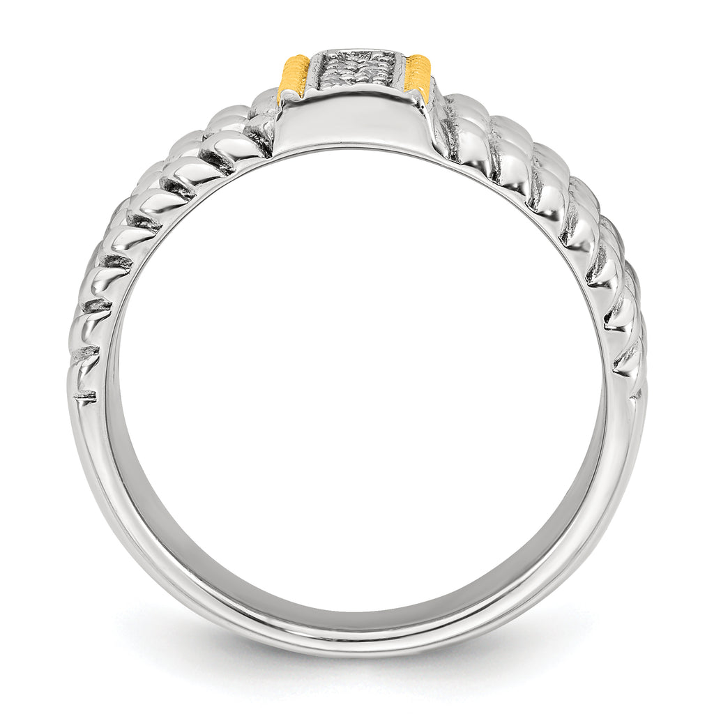 Sterling Silver with 14k Accent Antiqued Polished CZ Triple Twisted Ring