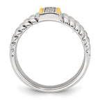 Sterling Silver with 14k Accent Antiqued Polished CZ Triple Twisted Ring