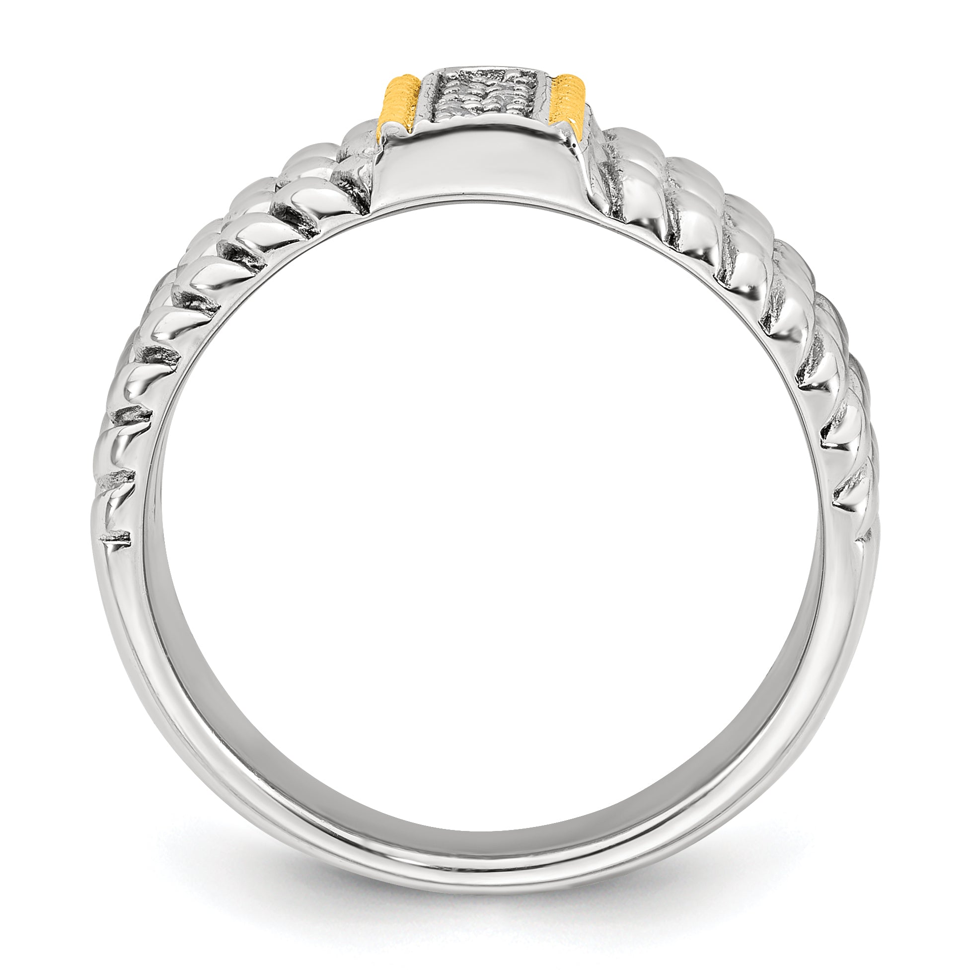 Sterling Silver with 14k Accent Antiqued Polished CZ Triple Twisted Ring