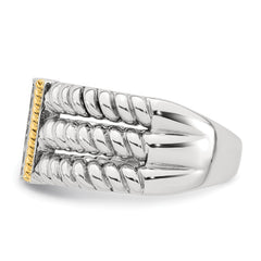 Sterling Silver with 14k Accent Antiqued Polished CZ Triple Twisted Ring