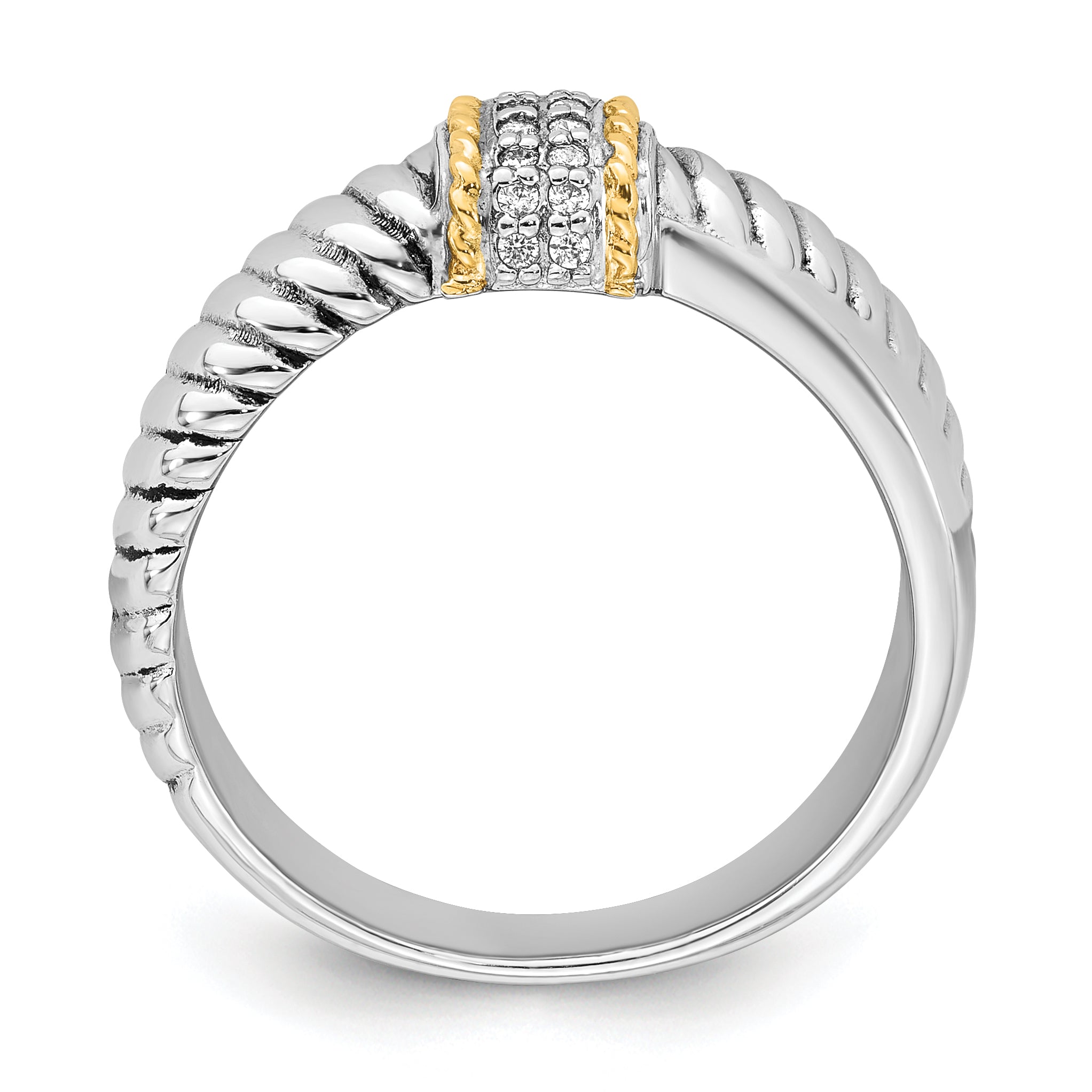 Sterling Silver Rhodium-Plated with 14k Accent Polished Cubic Zirconi Twisted Ring Secondary image
