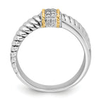 Sterling Silver Rhodium-Plated with 14k Accent Polished Cubic Zirconi Twisted Ring