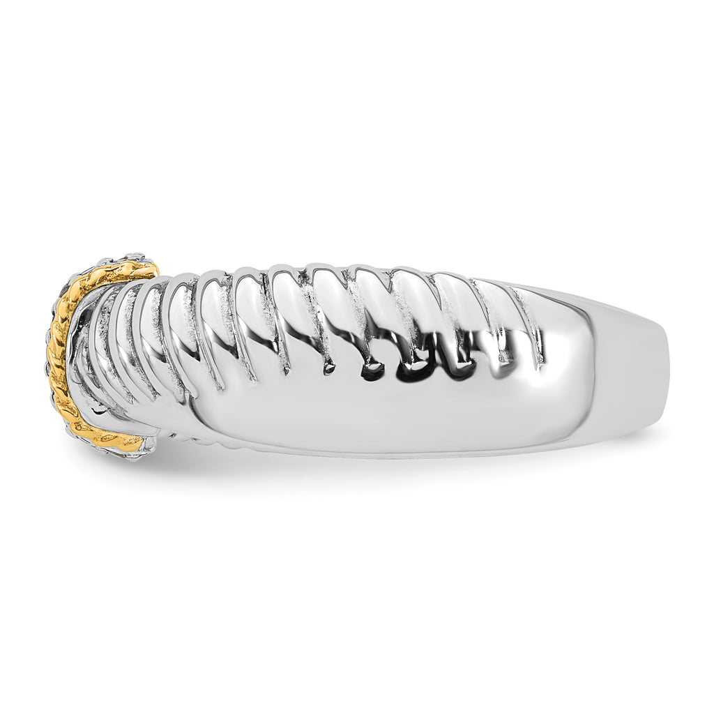 Sterling Silver Rhodium-Plated with 14k Accent Polished Cubic Zirconi Twisted Ring