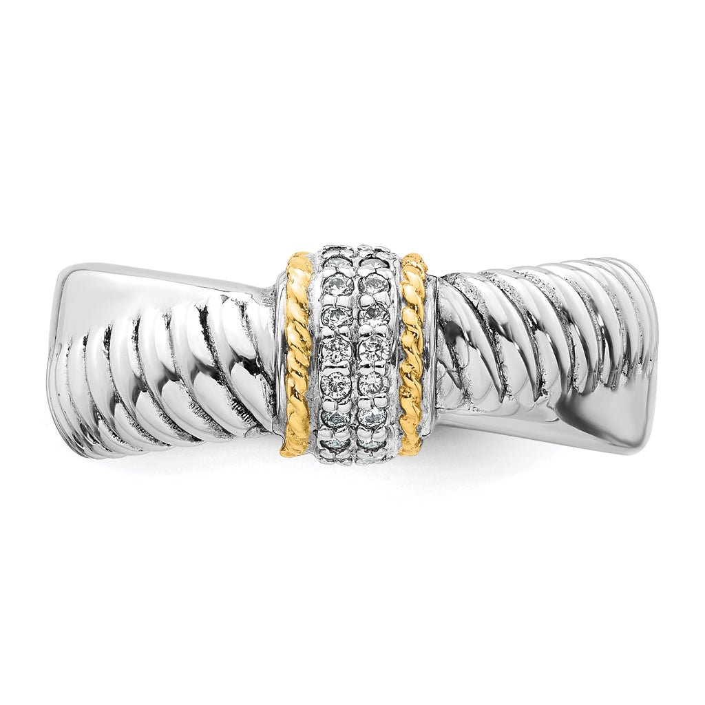Sterling Silver Rhodium-plated with 14k Accent Polished CZ Twisted Ring