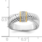 Sterling Silver Rhodium-Plated with 14k Accent Polished Cubic Zirconi Twisted Ring
