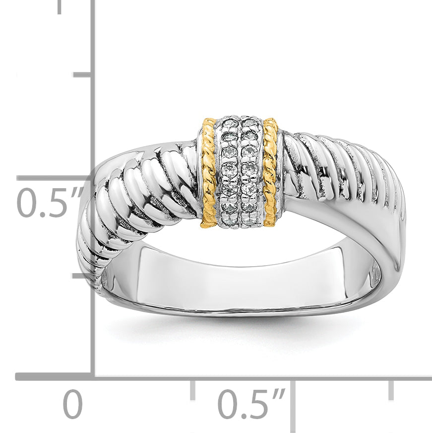 Sterling Silver Rhodium-Plated with 14k Accent Polished Cubic Zirconi Twisted Ring