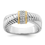 Sterling Silver Rhodium-Plated with 14k Accent Polished Cubic Zirconi Twisted Ring