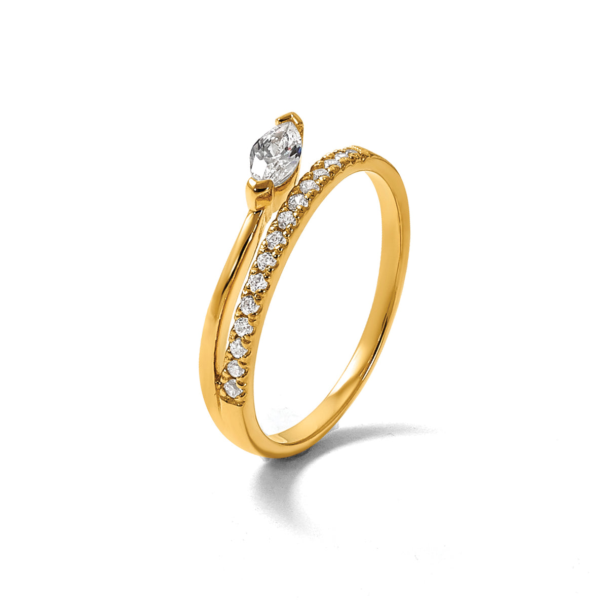 Sterling Silver Gold-plated Polished Fancy Marquise and Round CZ Ring, Size 6–8 - Sophia Jewelers