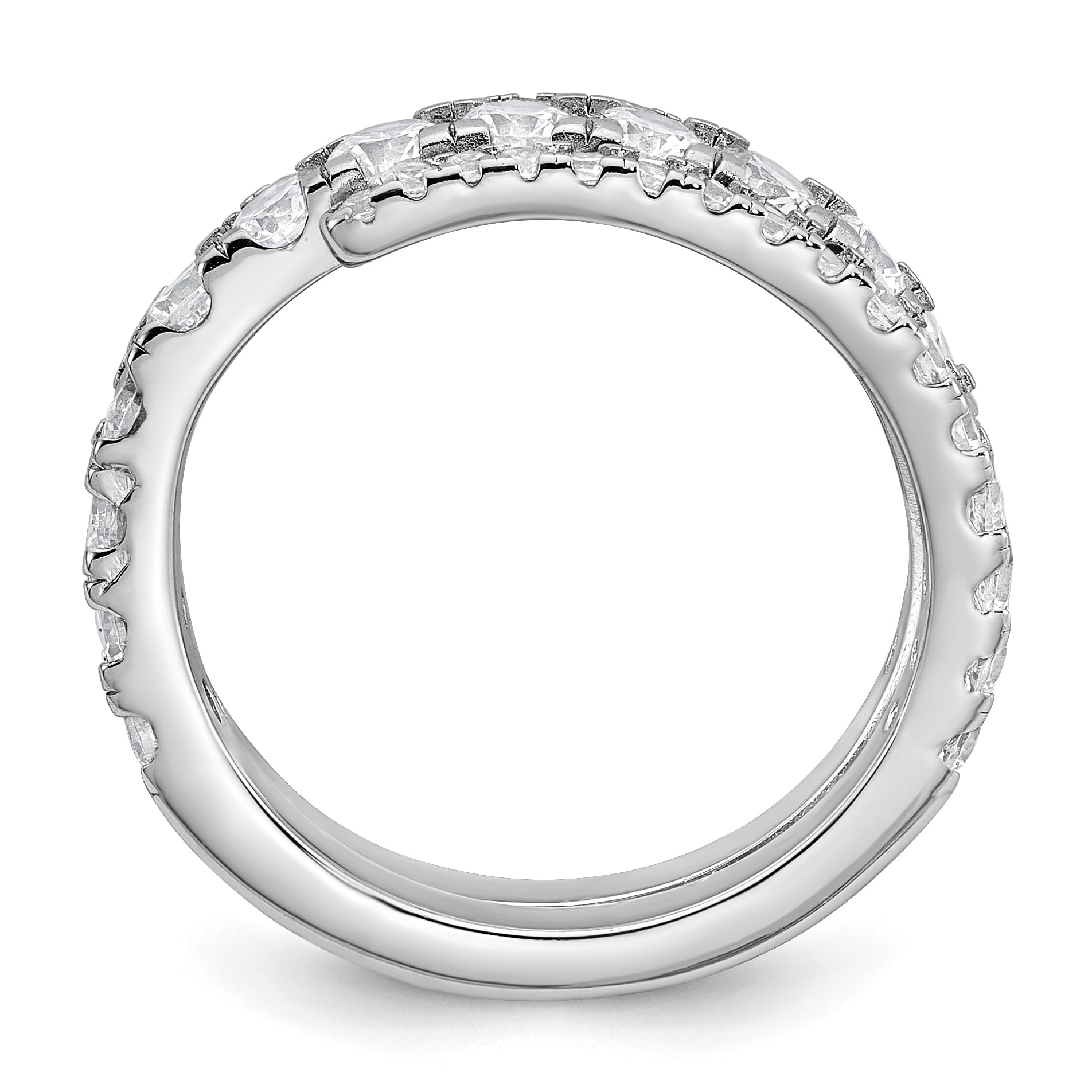 Sterling Silver Rhodium-plated Polished CZ Wrapped Band Size 8 Ring