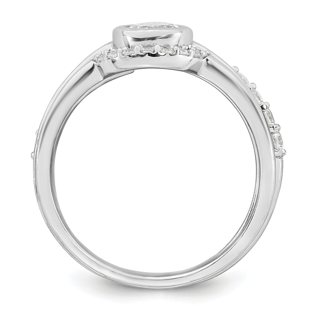 Sterling Silver Rhodium-plated Polished Pear Shape White CZ Ring with 2 Fitted CZ Bands Size 8 Three Ring Set