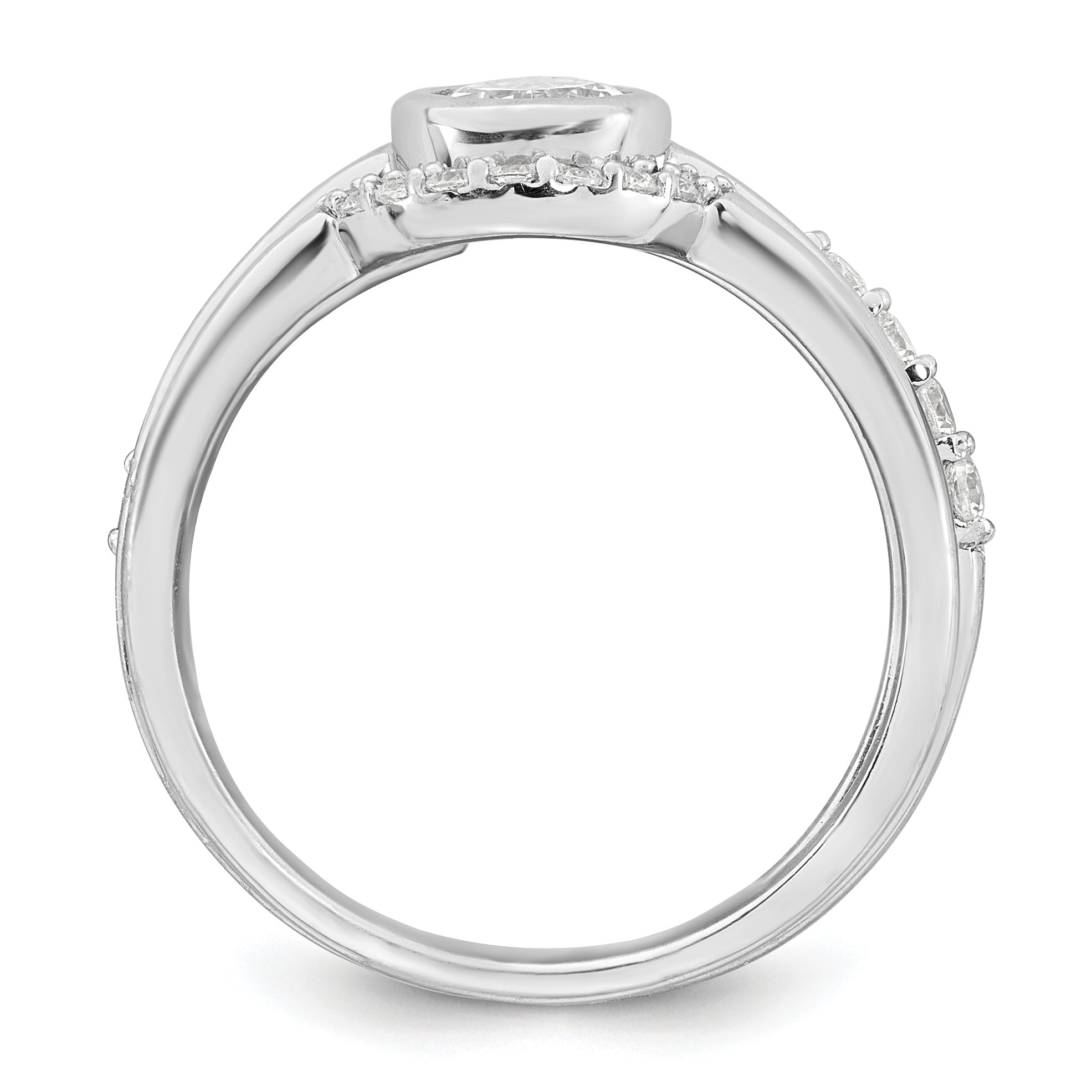 Sterling Silver Rhodium-plated Polished Pear Shape White CZ Ring with 2 Fitted CZ Bands Size 8 Three Ring Set