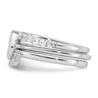 Sterling Silver Rhodium-plated Polished Pear Shape White CZ Ring with 2 Fitted CZ Bands Size 8 Three Ring Set