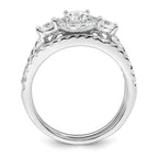 Sterling Silver Rhodium-plated Polished CZ 3-Stone Halo Size 8 Engagement Ring and Wedding Band Set