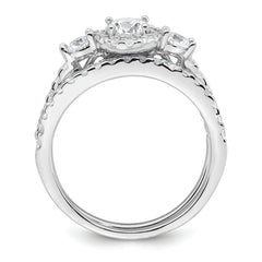 Sterling Silver Rhodium-plated Polished CZ 3-Stone Halo Size 8 Engagement Ring and Wedding Band Set