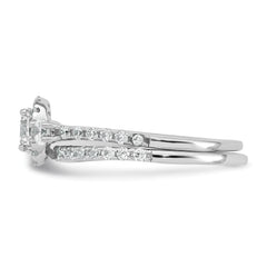 Sterling Silver Rhodium-plated Polished CZ 3-Stone Halo Size 8 Engagement Ring and Wedding Band Set