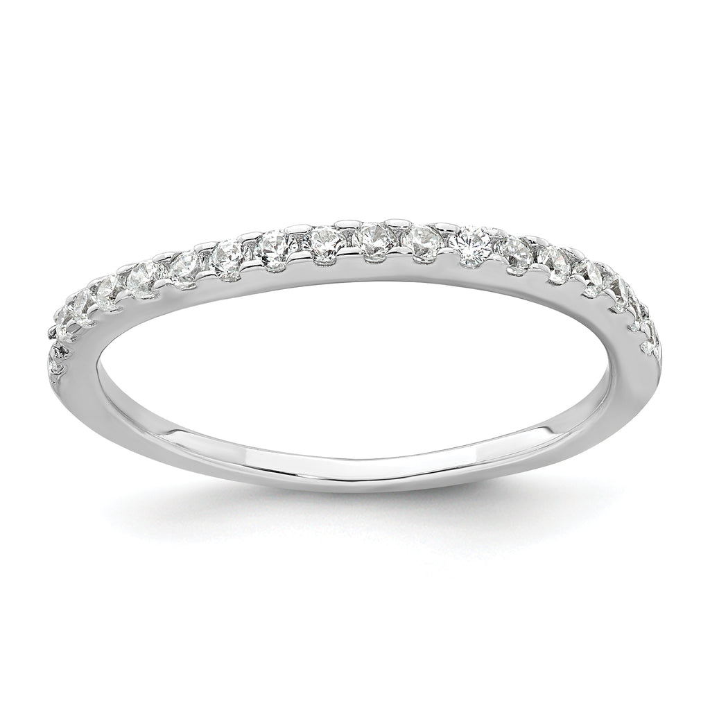 Sterling Silver Rhodium-plated Polished CZ 3-Stone Halo Size 8 Engagement Ring and Wedding Band Set