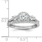 Sterling Silver Rhodium-plated Polished CZ 3-Stone Halo Size 8 Engagement Ring and Wedding Band Set
