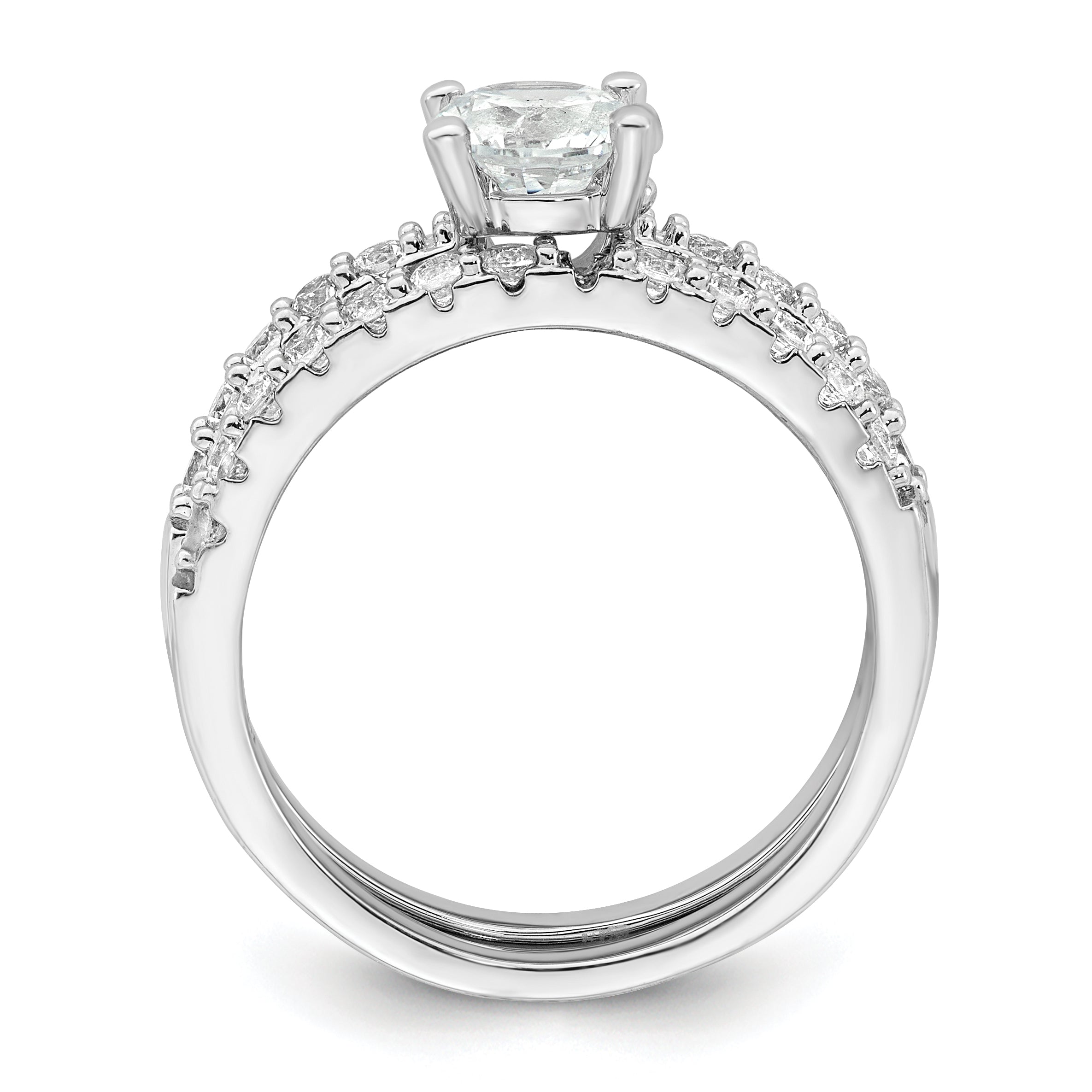 Sterling Silver Rhodium-plated Polished CZ Solitaire Size 6 Engagement Ring and Wedding Band Set Secondary image