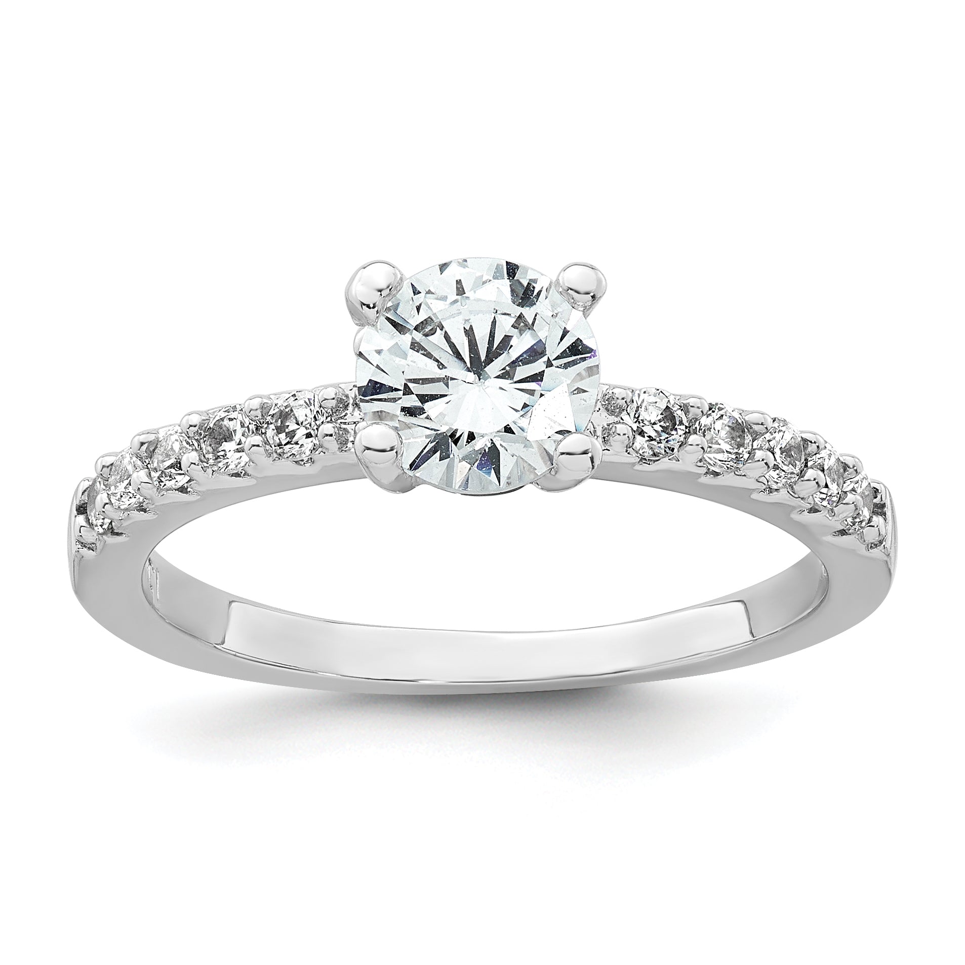 Sterling Silver Rhodium-plated Polished CZ Solitaire Size 8 Engagement Ring and Wedding Band Set