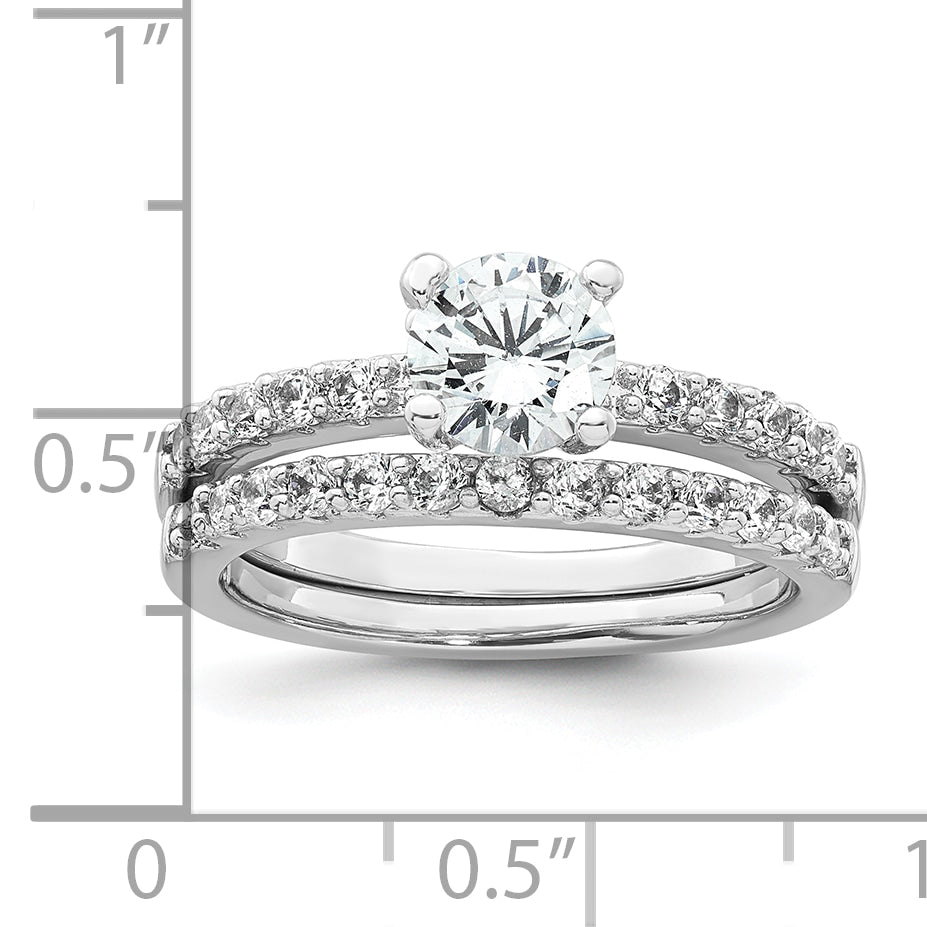 Sterling Silver Rhodium-plated Polished CZ Solitaire Size 8 Engagement Ring and Wedding Band Set