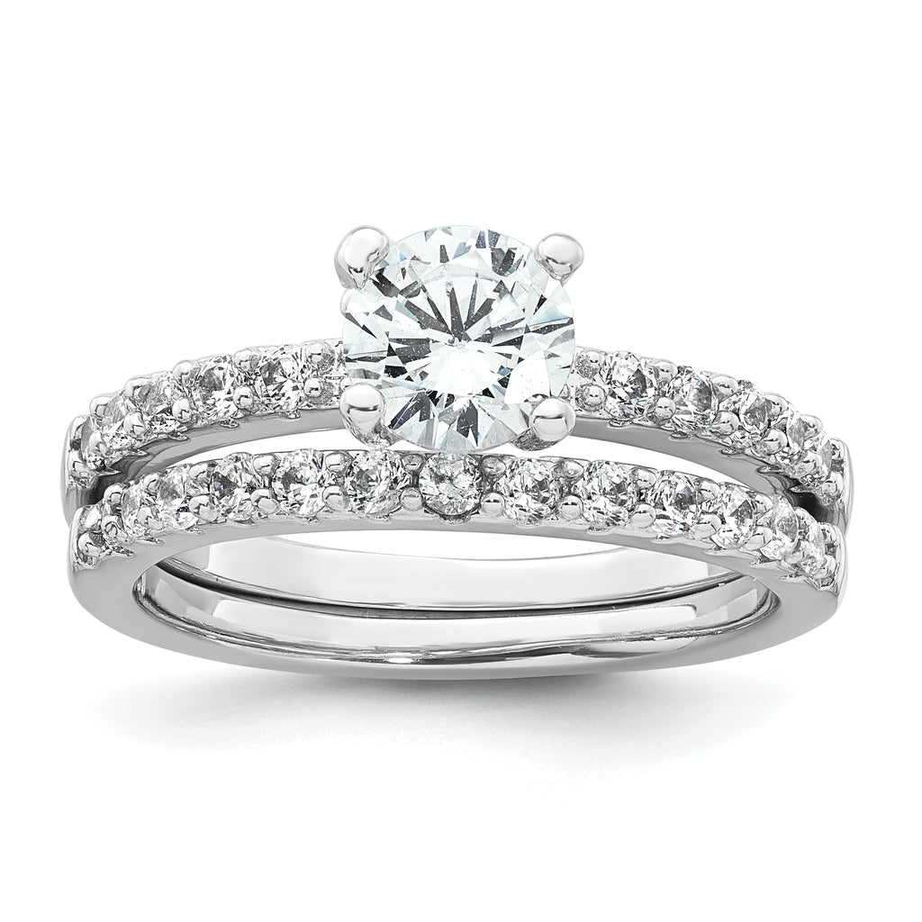 Sterling Silver Rhodium-plated Polished CZ Solitaire Size 8 Engagement Ring and Wedding Band Set
