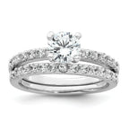 Sterling Silver Rhodium-plated Polished CZ Solitaire Size 8 Engagement Ring and Wedding Band Set
