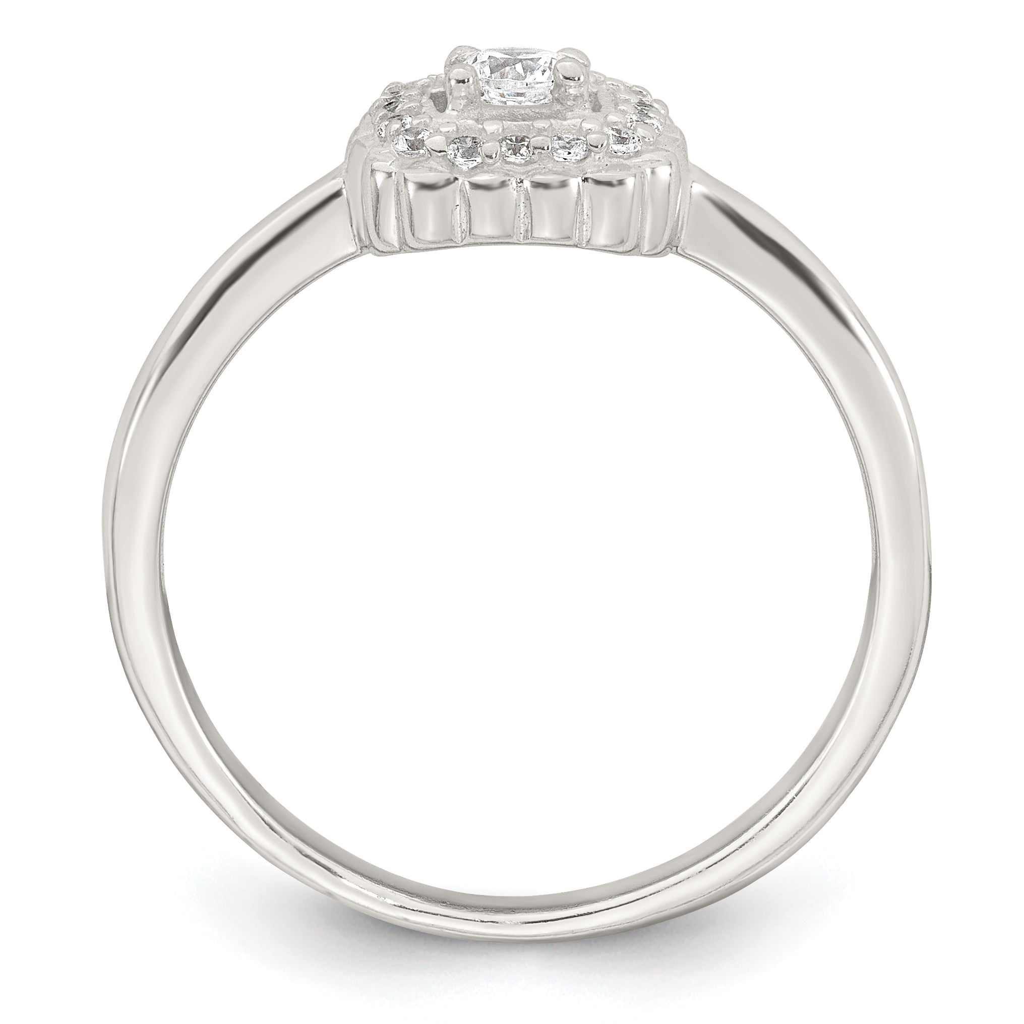 Sterling Silver Polished Round White CZ Cushion Halo Size 8 Ring