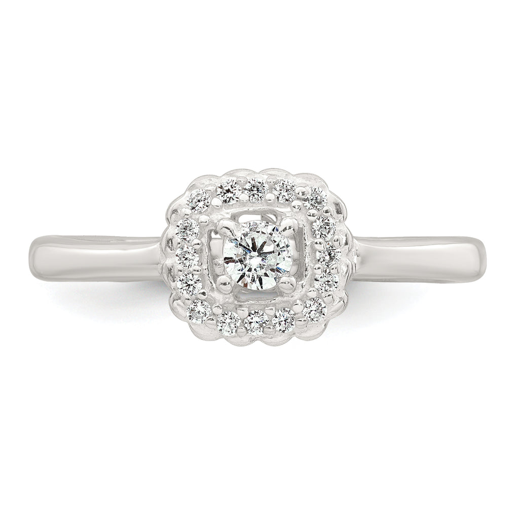 Sterling Silver Polished Round White CZ Cushion Halo Size 8 Ring