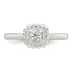 Sterling Silver Polished Round White CZ Cushion Halo Size 8 Ring