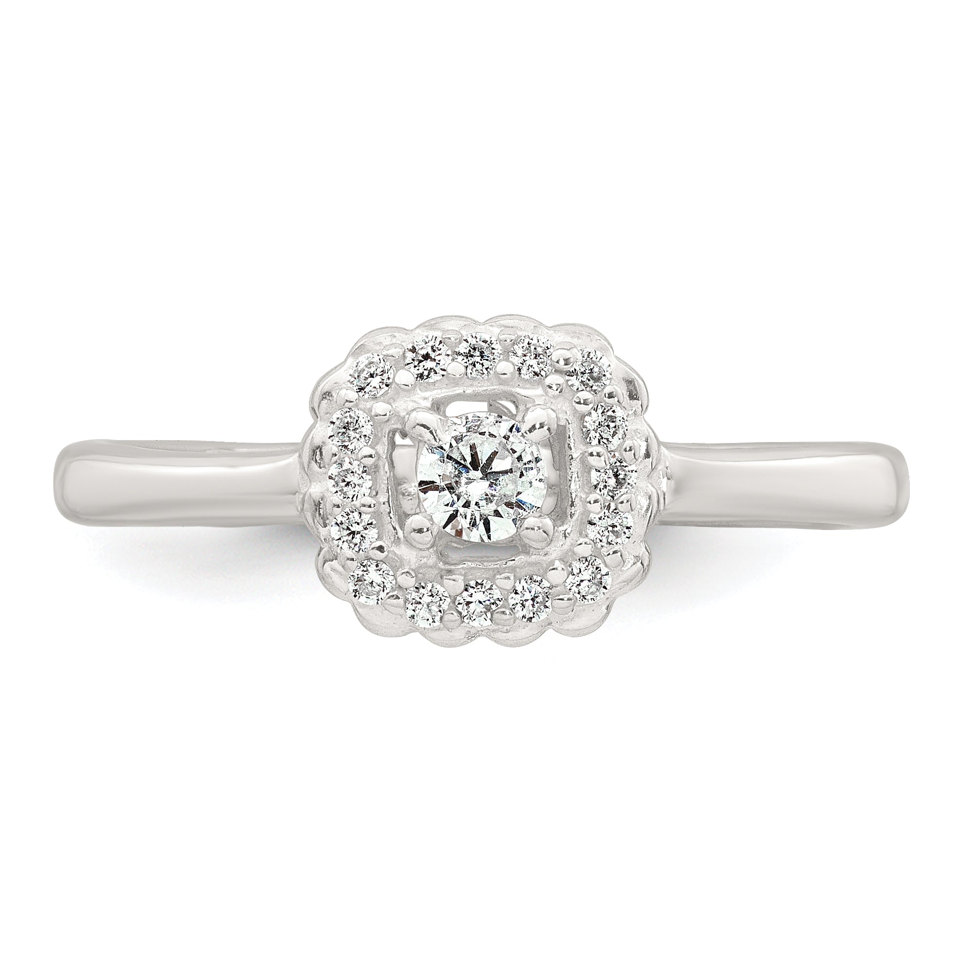 Sterling Silver Polished Round White CZ Cushion Halo Size 8 Ring