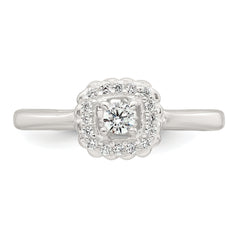 Sterling Silver Polished Round White CZ Cushion Halo Size 8 Ring