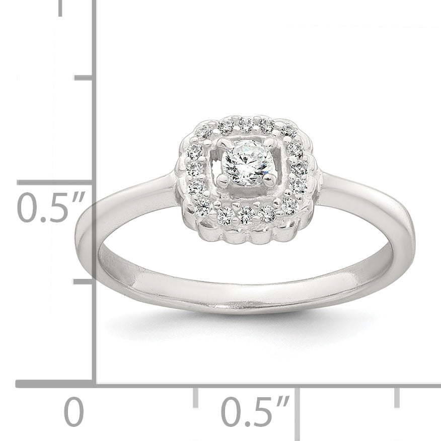Sterling Silver Polished Round White CZ Cushion Halo Size 8 Ring