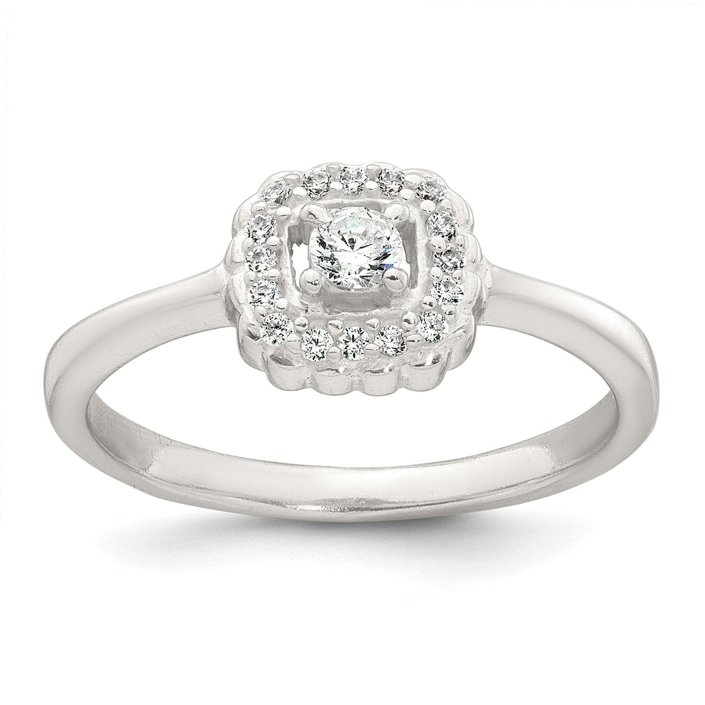 Sterling Silver Polished Round White CZ Cushion Halo Size 8 Ring