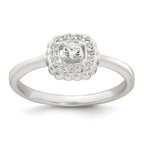 Sterling Silver Polished Round White CZ Cushion Halo Size 8 Ring