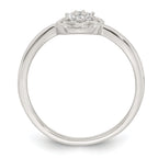 Sterling Silver Polished and Grooved White CZ Flower with Wavy Shank Size 8 Ring
