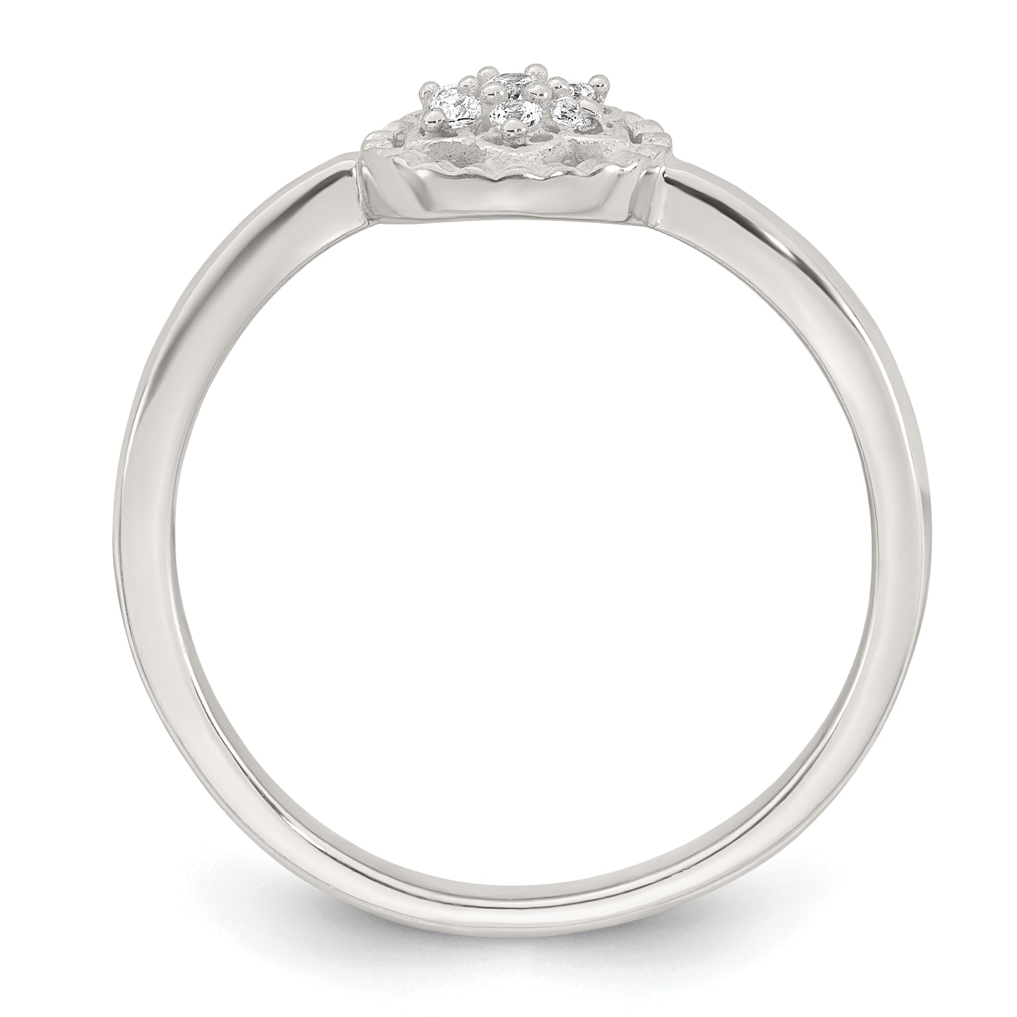 Sterling Silver Polished and Grooved White CZ Flower with Wavy Shank Size 8 Ring
