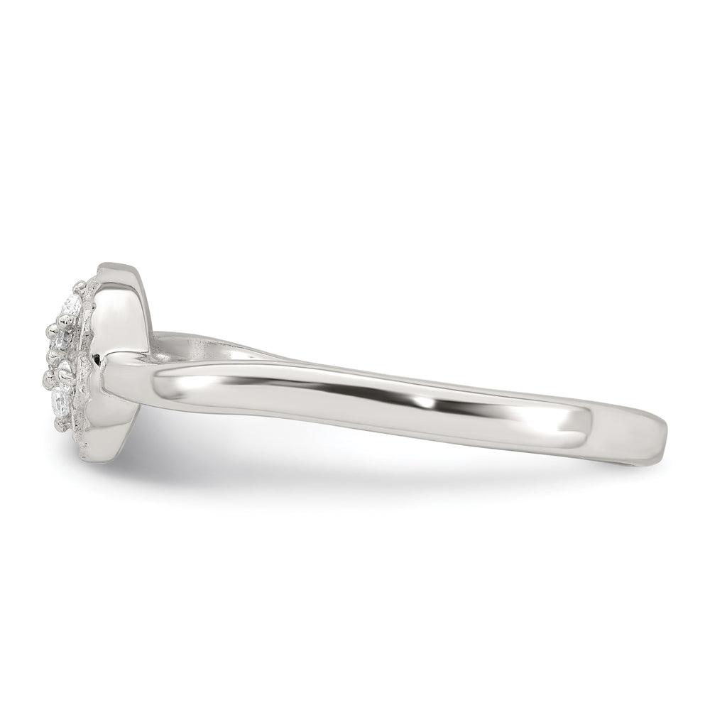 Sterling Silver Polished and Grooved White CZ Flower with Wavy Shank Size 8 Ring