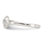 Sterling Silver Polished and Grooved White CZ Flower with Wavy Shank Size 8 Ring