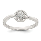 Sterling Silver Polished and Grooved White CZ Flower with Wavy Shank Size 8 Ring