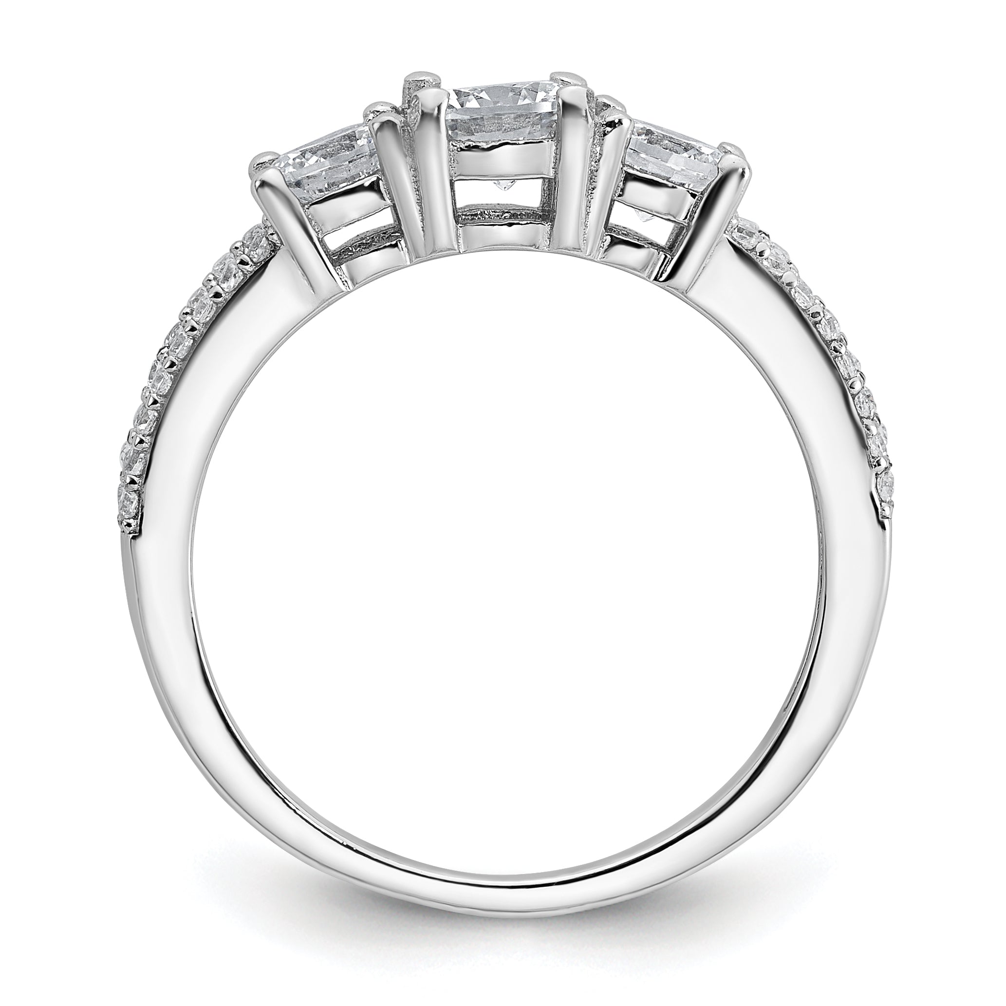 Sterling Silver Rhodium-plated Polished CZ Three Stone Split Shank Size 6 Ring Secondary image