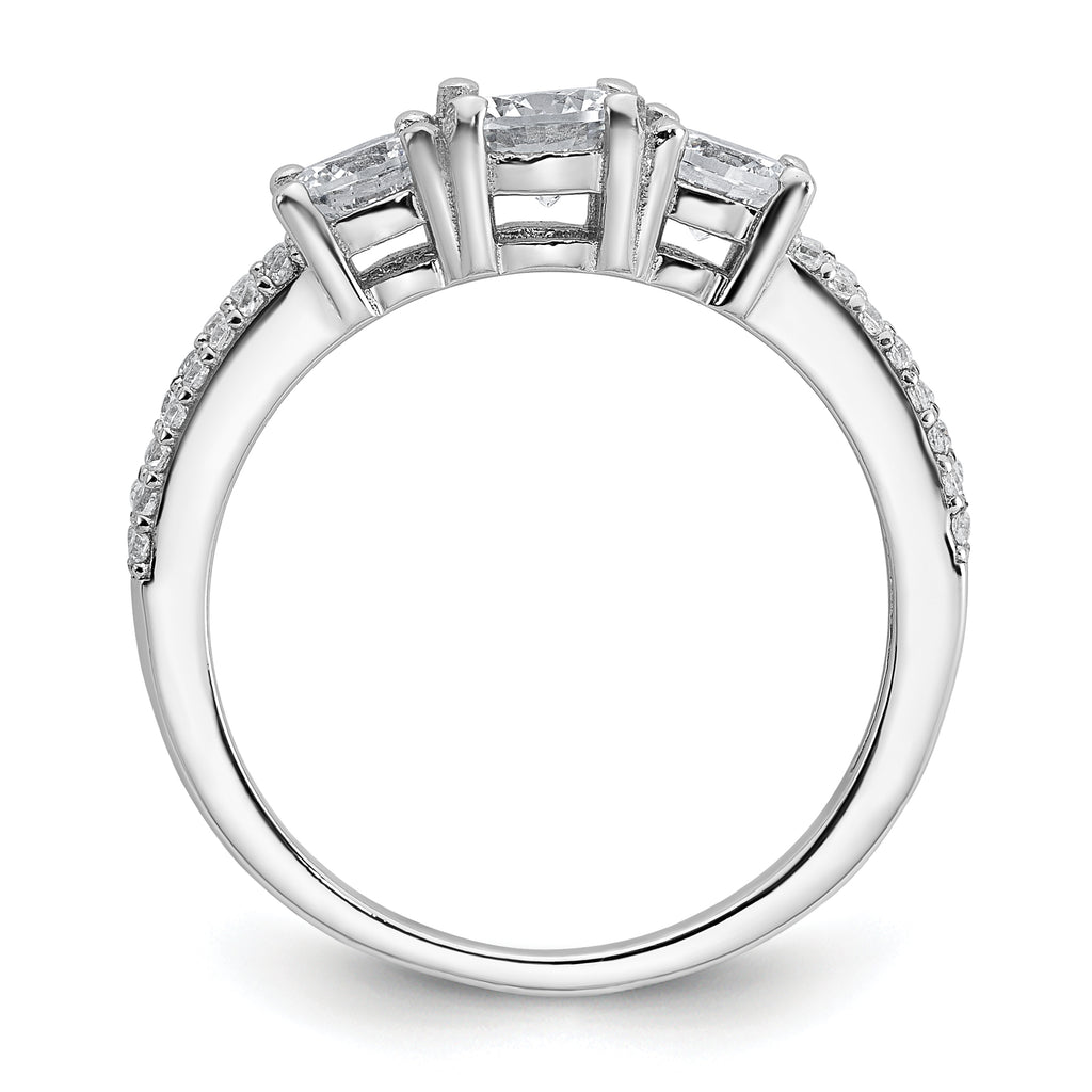 Sterling Silver Rhodium-plated Polished CZ Three Stone Split Shank Size 8 Ring