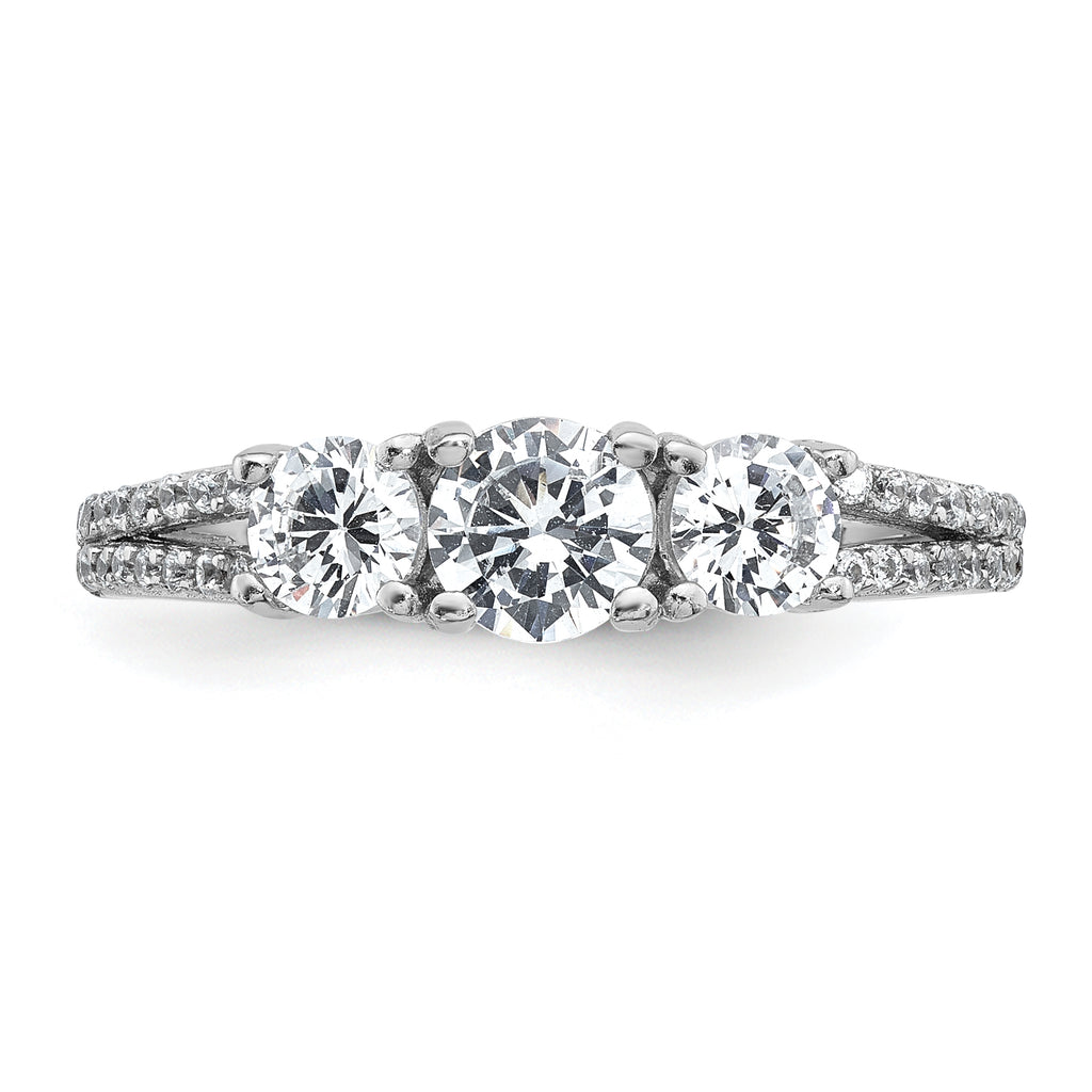 Sterling Silver Rhodium-plated Polished CZ Three Stone Split Shank Size 8 Ring
