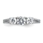 Sterling Silver Rhodium-plated Polished CZ Three Stone Split Shank Size 8 Ring