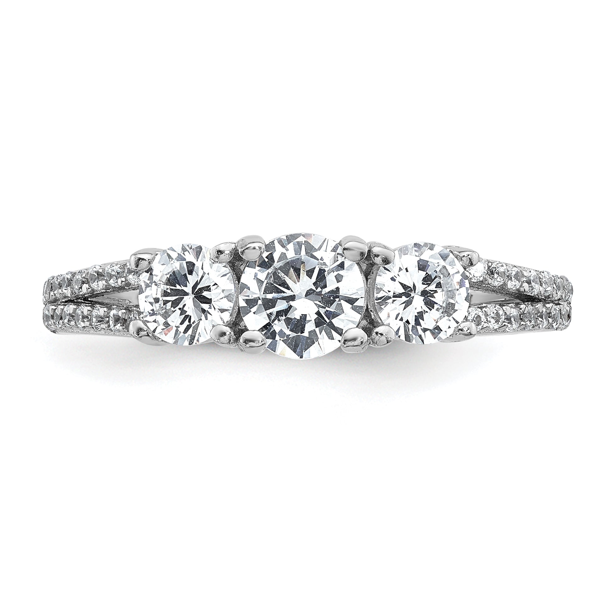Sterling Silver Rhodium-plated Polished CZ Three Stone Split Shank Size 8 Ring