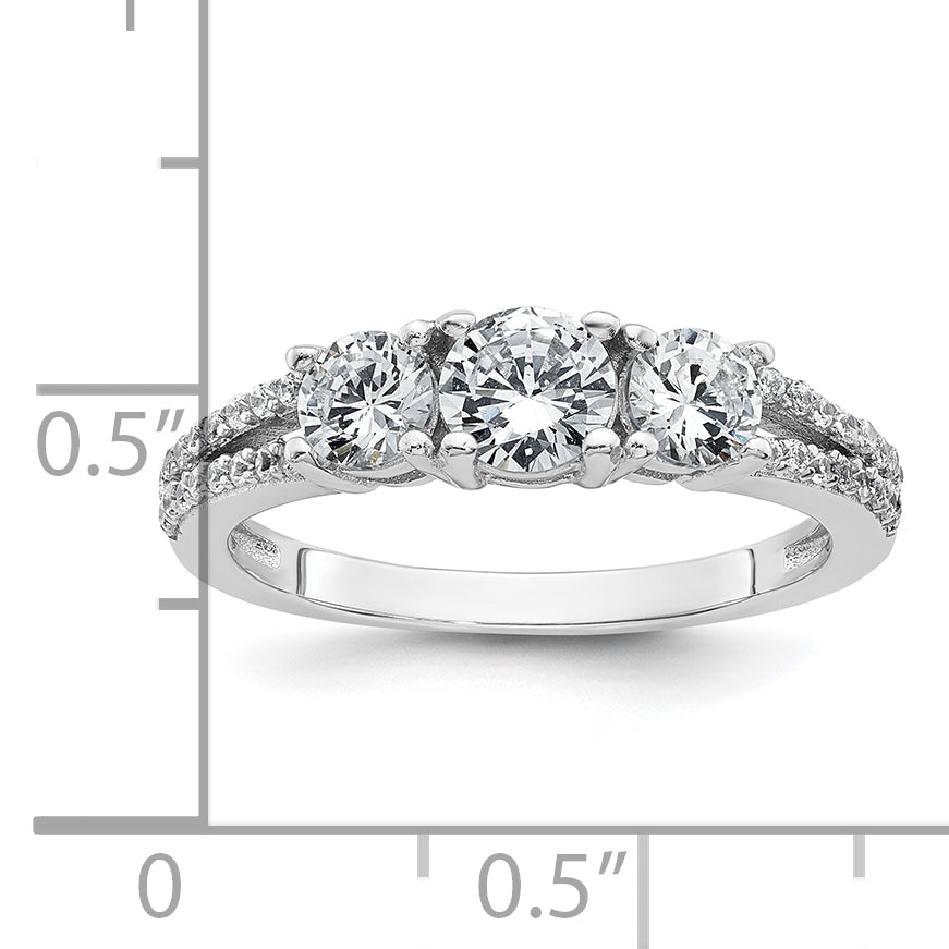 Sterling Silver Rhodium-plated Polished CZ Three Stone Split Shank Size 8 Ring