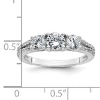 Sterling Silver Rhodium-plated Polished CZ Three Stone Split Shank Size 8 Ring