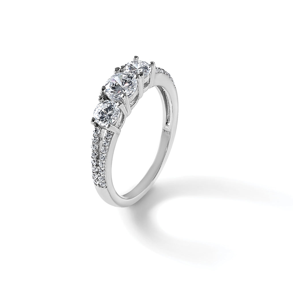 Sterling Silver Rhodium-plated Polished CZ Three Stone Split Shank Size 8 Ring