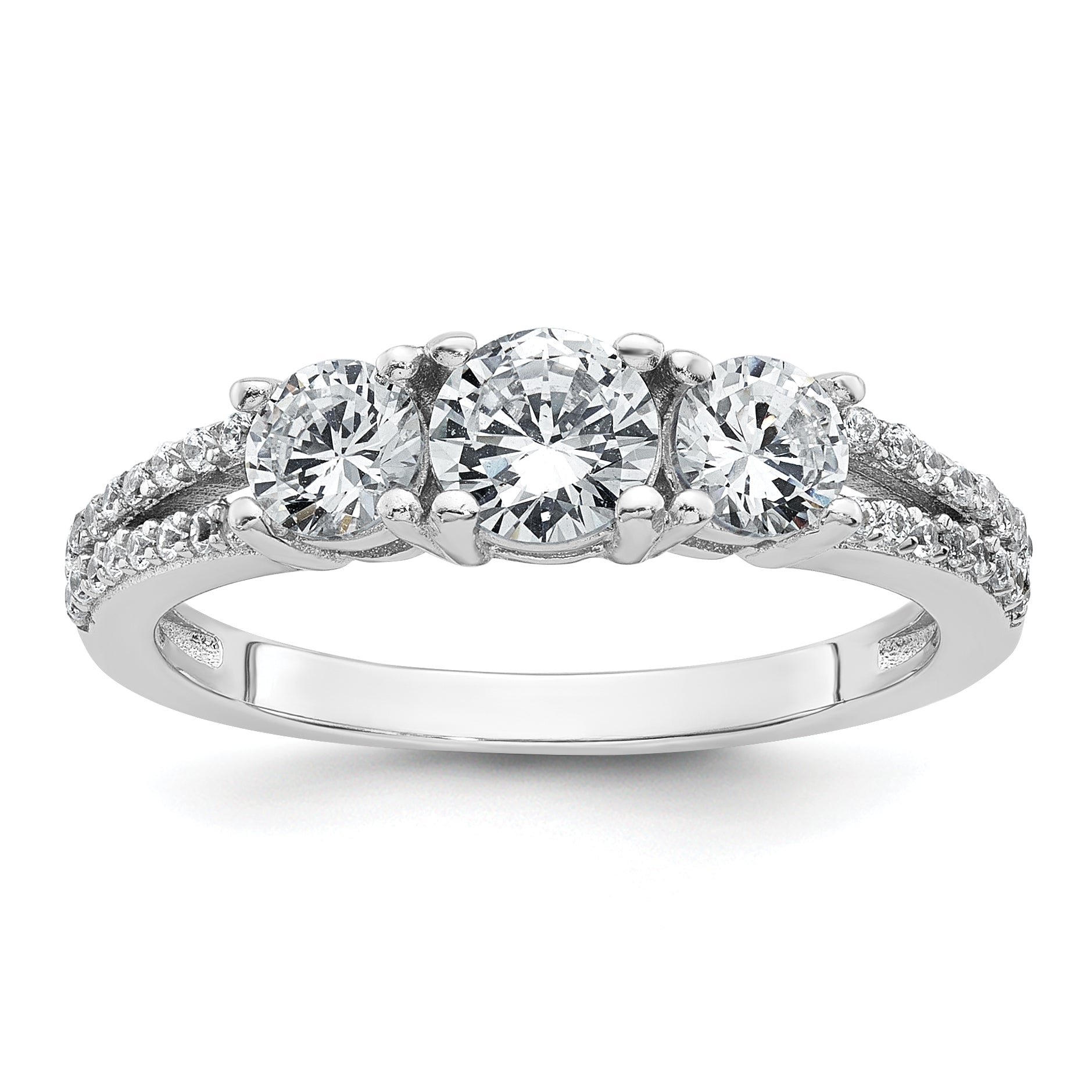 Sterling Silver Rhodium-plated Polished CZ Three Stone Split Shank Size 8 Ring Main image