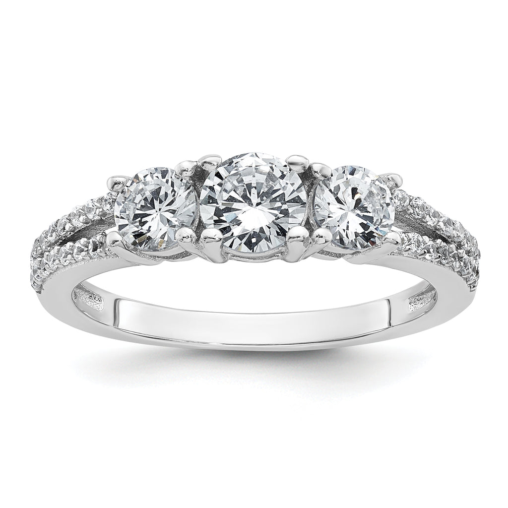 Sterling Silver Rhodium-plated Polished CZ Three Stone Split Shank Size 8 Ring